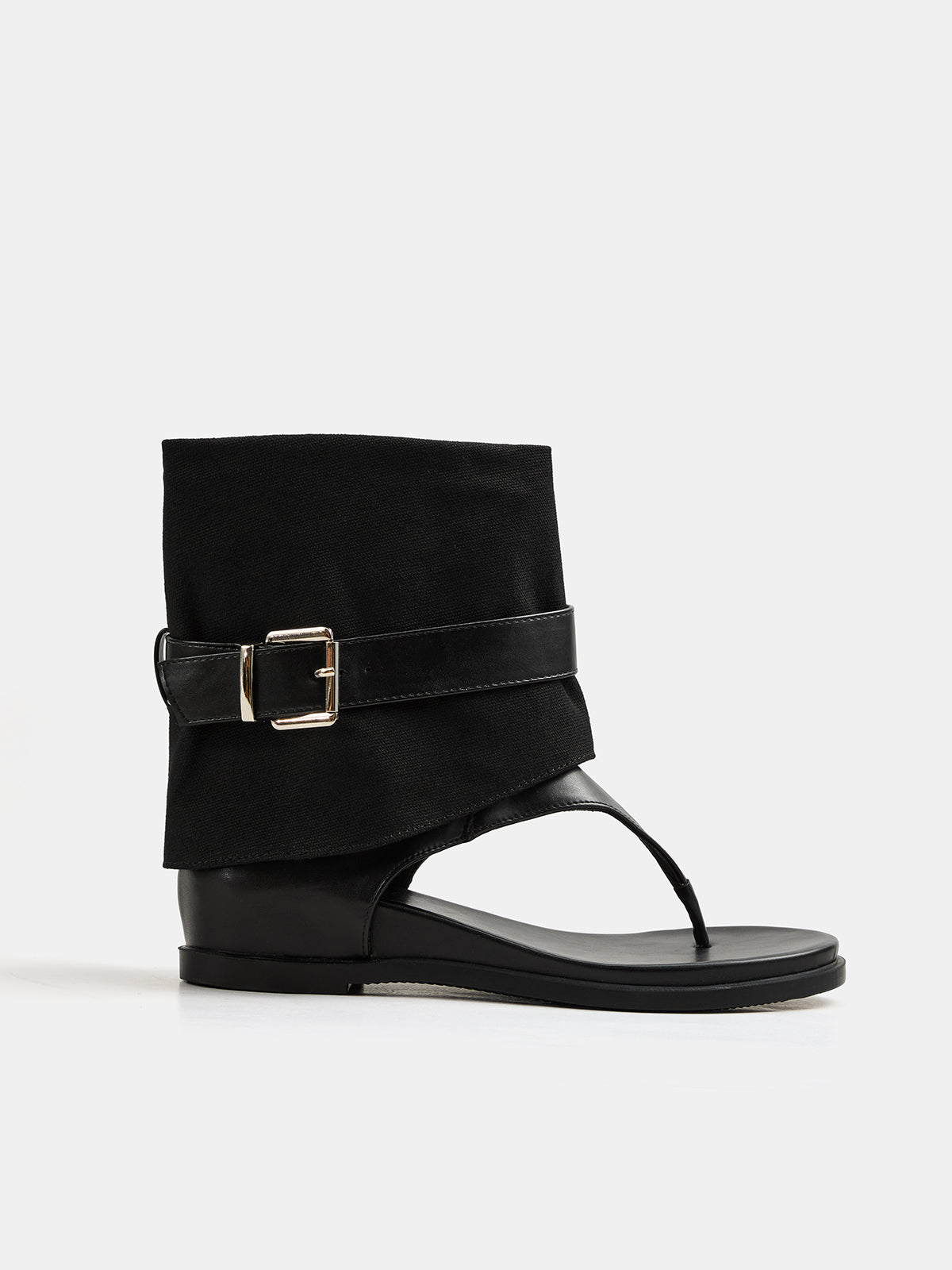 Mixed‑Material Cuffed Thong Sandals