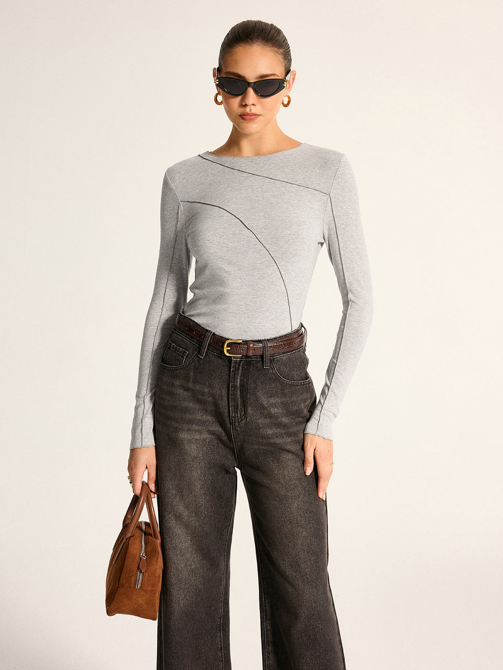 Asymmetric Seam Design Long Sleeve Top