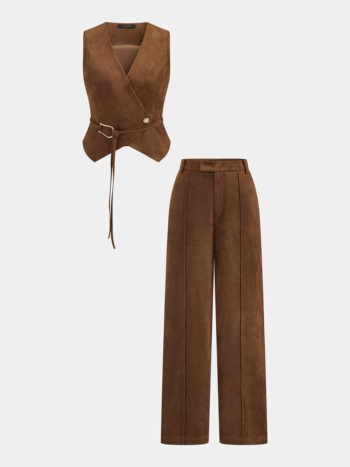 Suede Effect Two‑Piece Pants Set