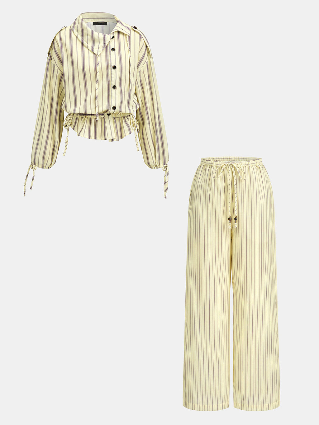 Striped Drawstring Two‑Piece Pants Set