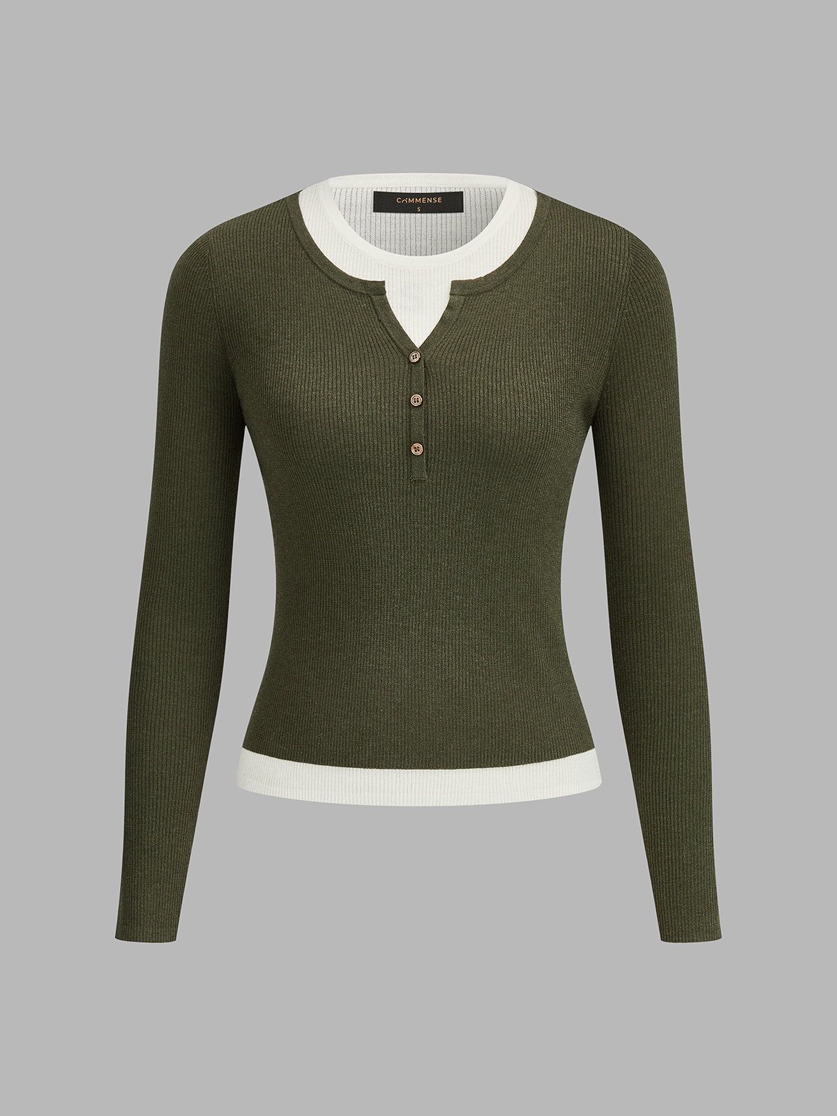 Contrast Collar Ribbed Henley Top