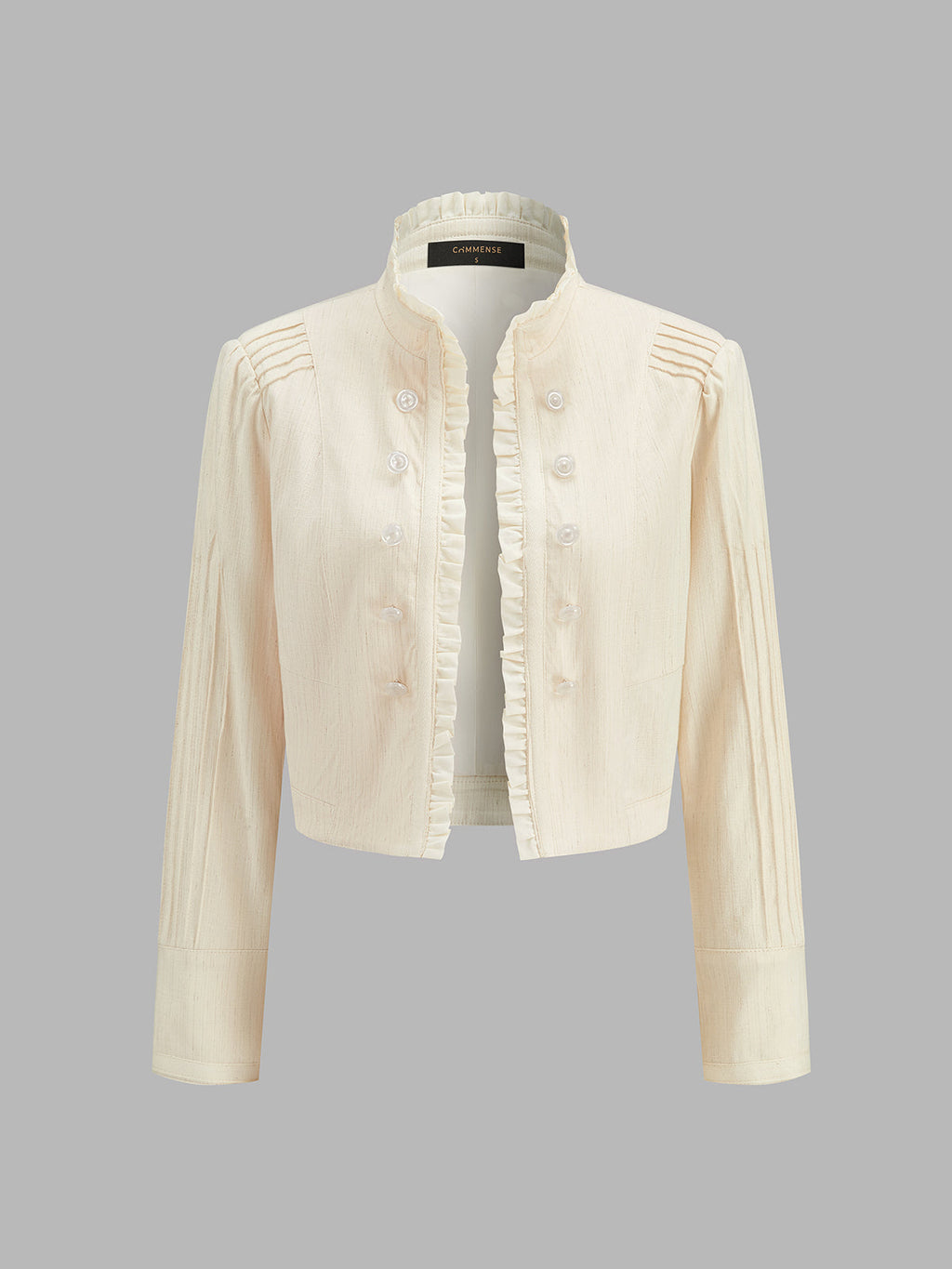 Ruffle Trim Stand Collar Cropped Jacket