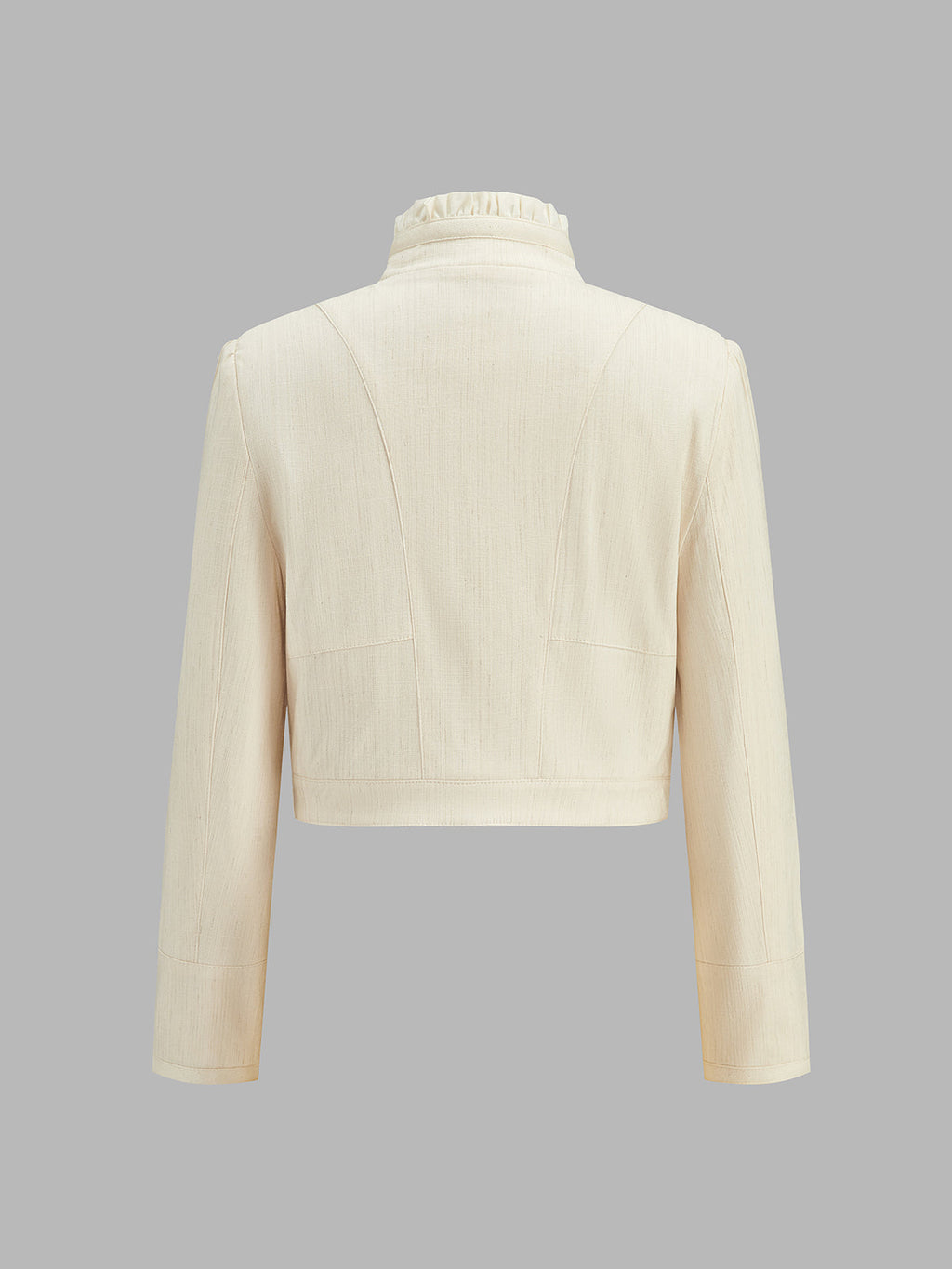 Ruffle Trim Stand Collar Cropped Jacket