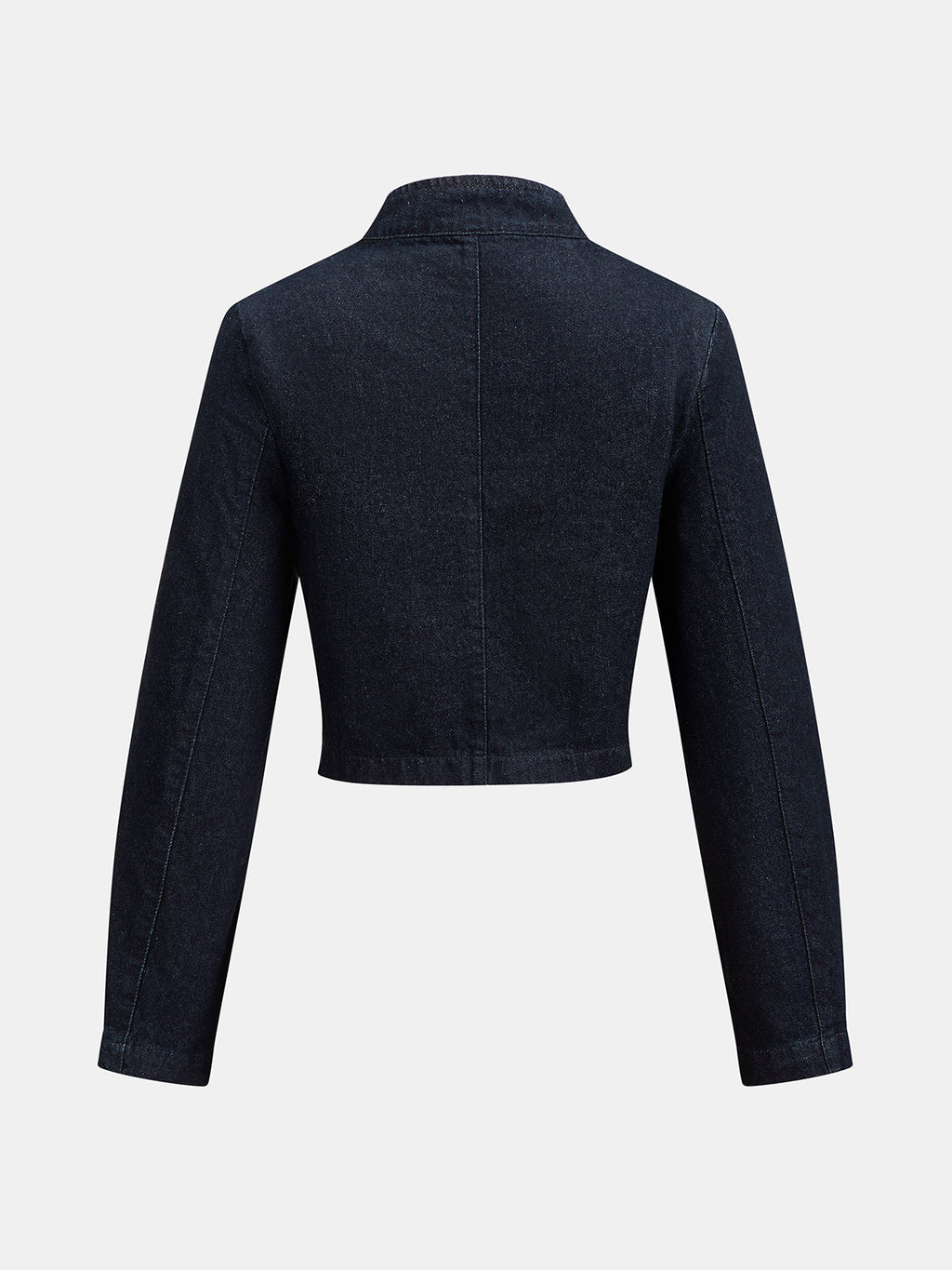 Stand‑Collar Napoleon Cropped Denim Jacket