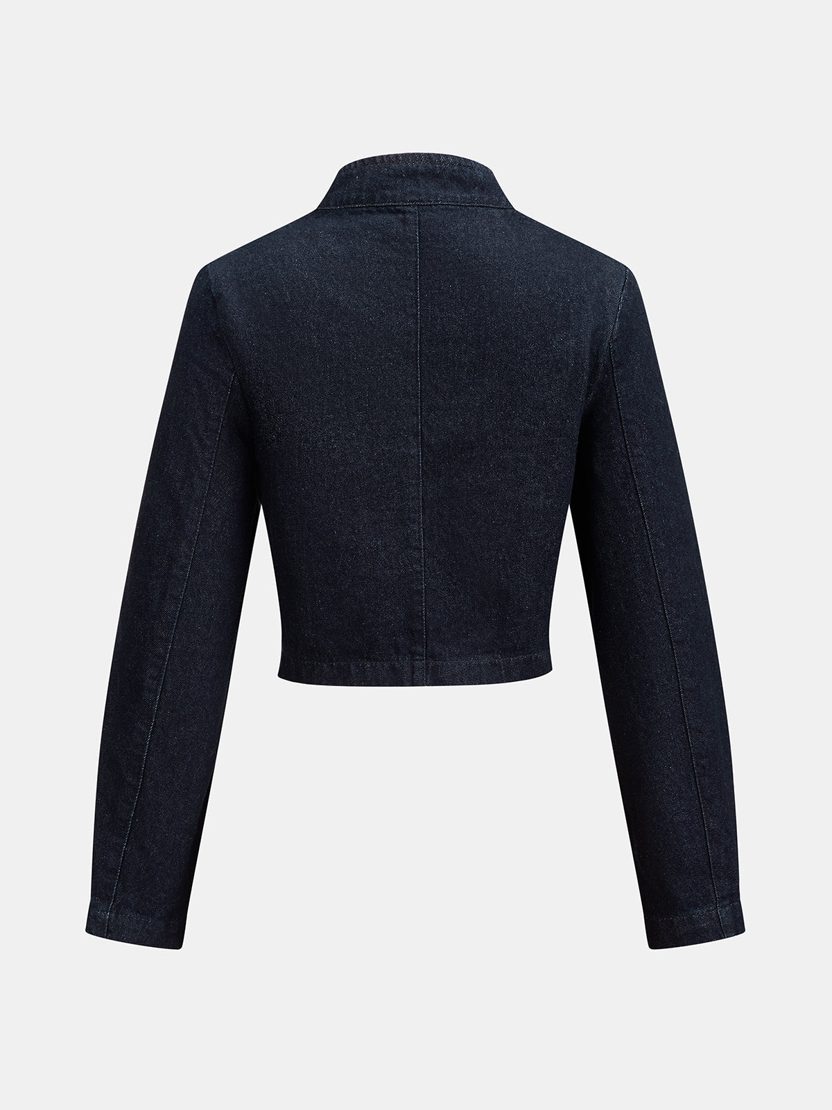 Stand‑Collar Napoleon Cropped Denim Jacket
