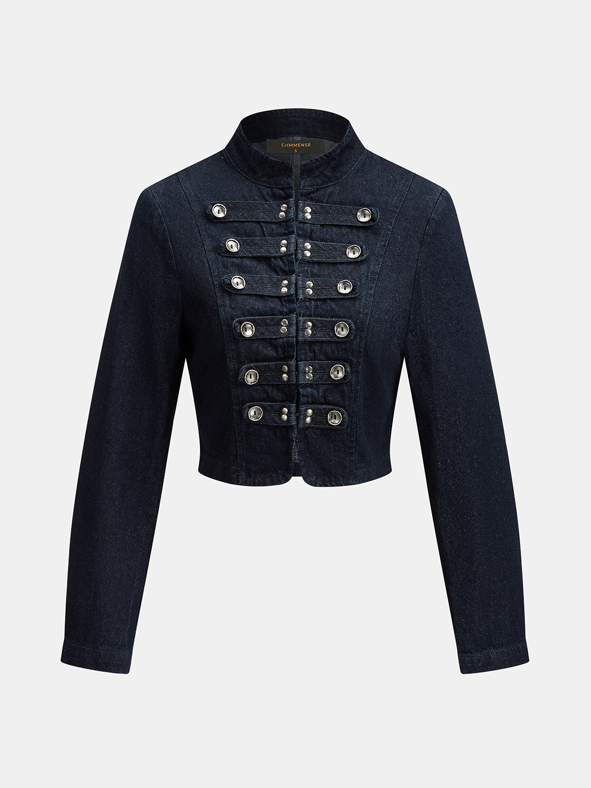 Stand‑Collar Napoleon Cropped Denim Jacket