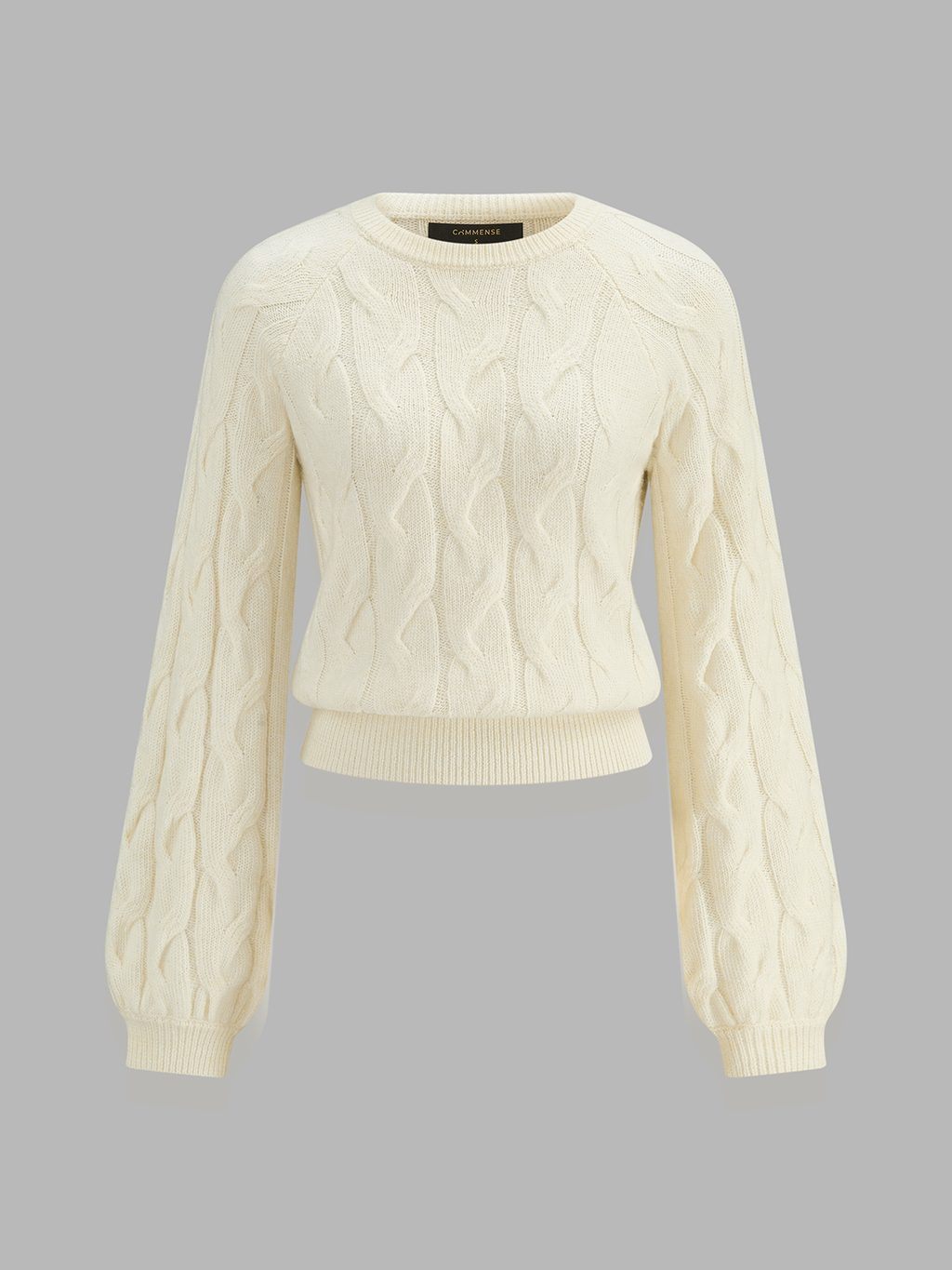 Cable‑Knit Crew Neck Wool Blend Sweater