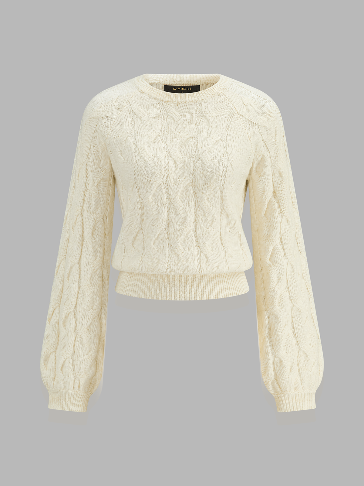 Cable‑Knit Crew Neck Wool Blend Sweater