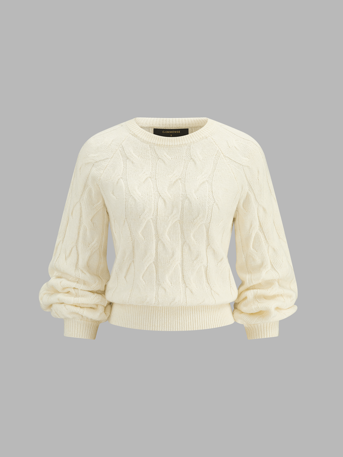 Cable‑Knit Crew Neck Wool Blend Sweater