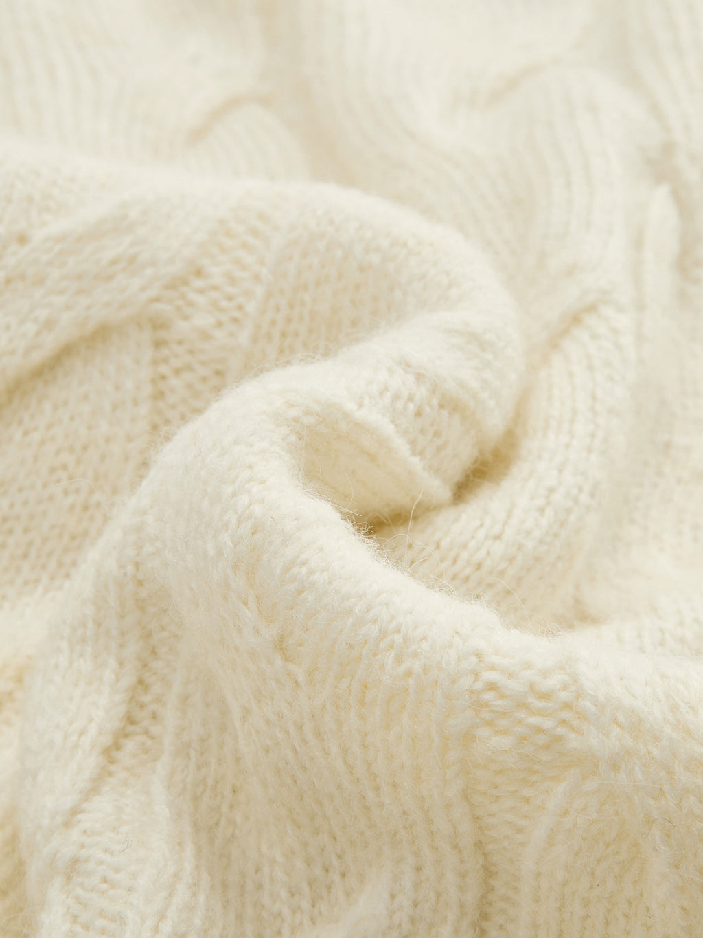 Cable‑Knit Crew Neck Wool Blend Sweater