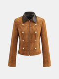 PU Collar Napoleon Style Suede Effect Jacket