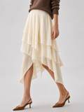 Semi-Sheer Tiered Ruffle Irregular Midi Skirt