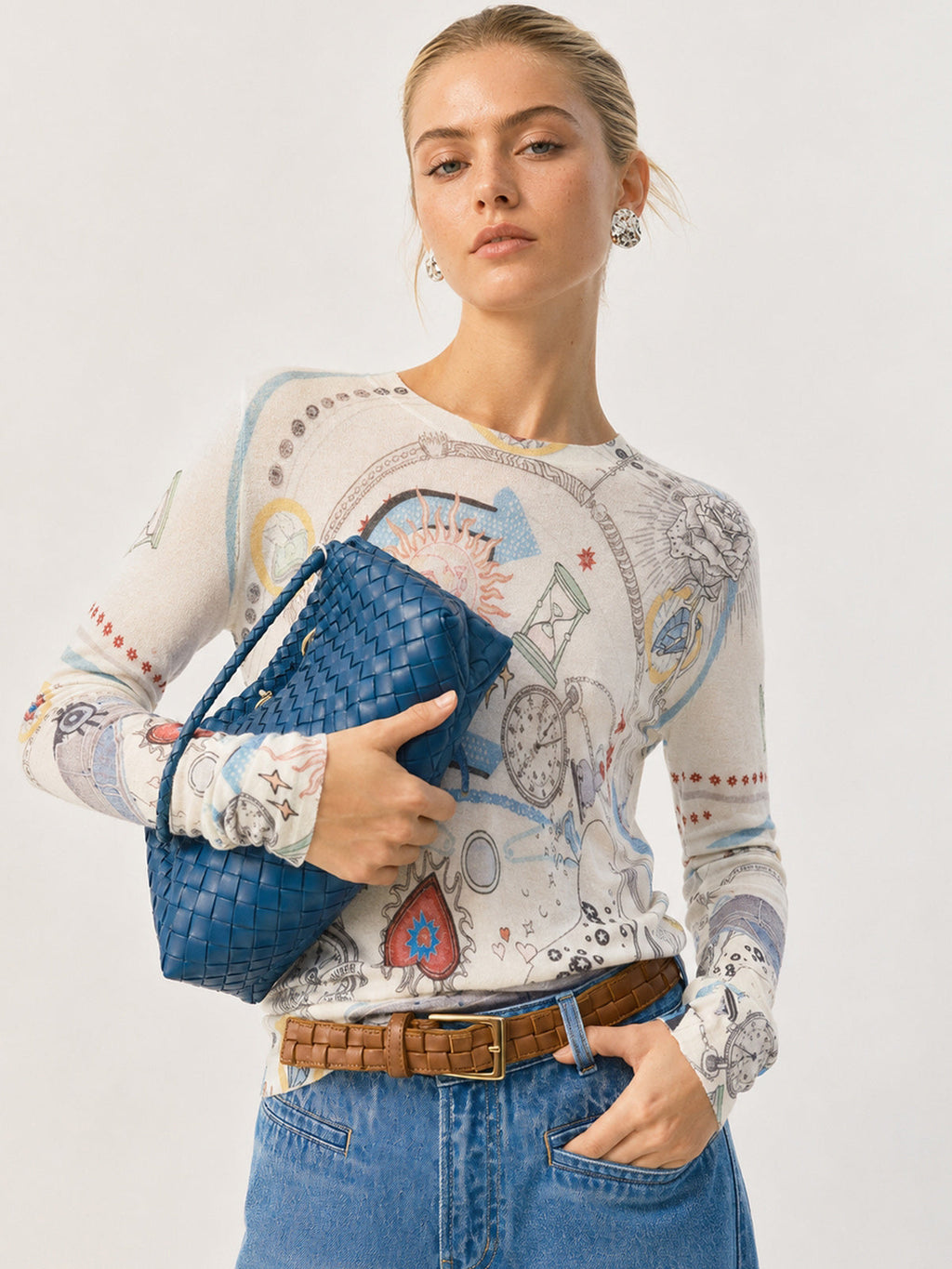 Wool Blend Celestial Print Knit Top