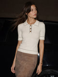 Wavy Stitch Polo Short Sleeve Knit Top