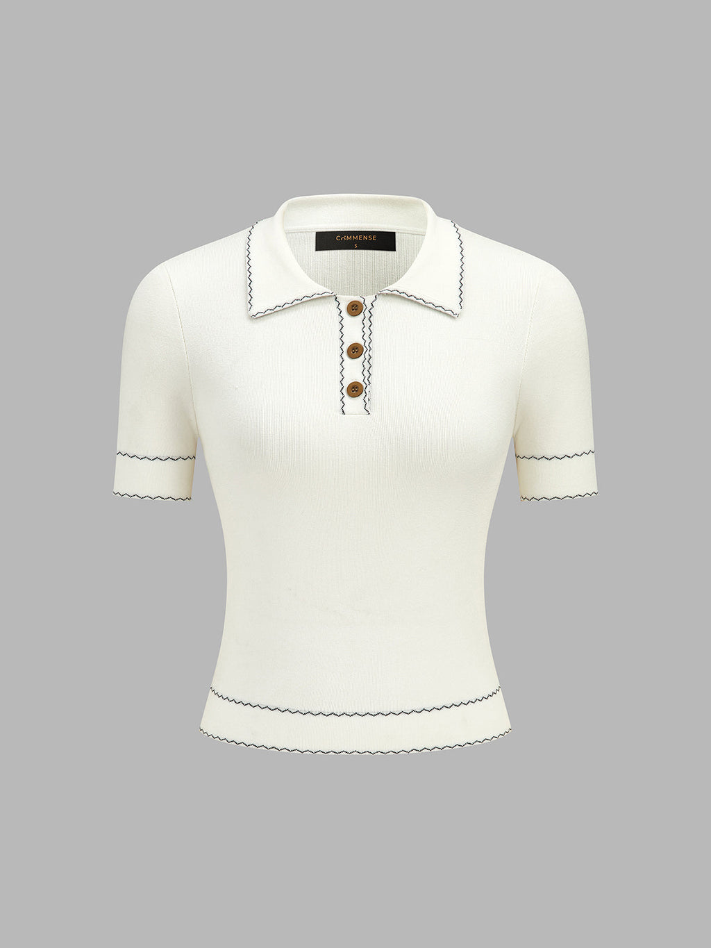Wavy Stitch Polo Short Sleeve Knit Top