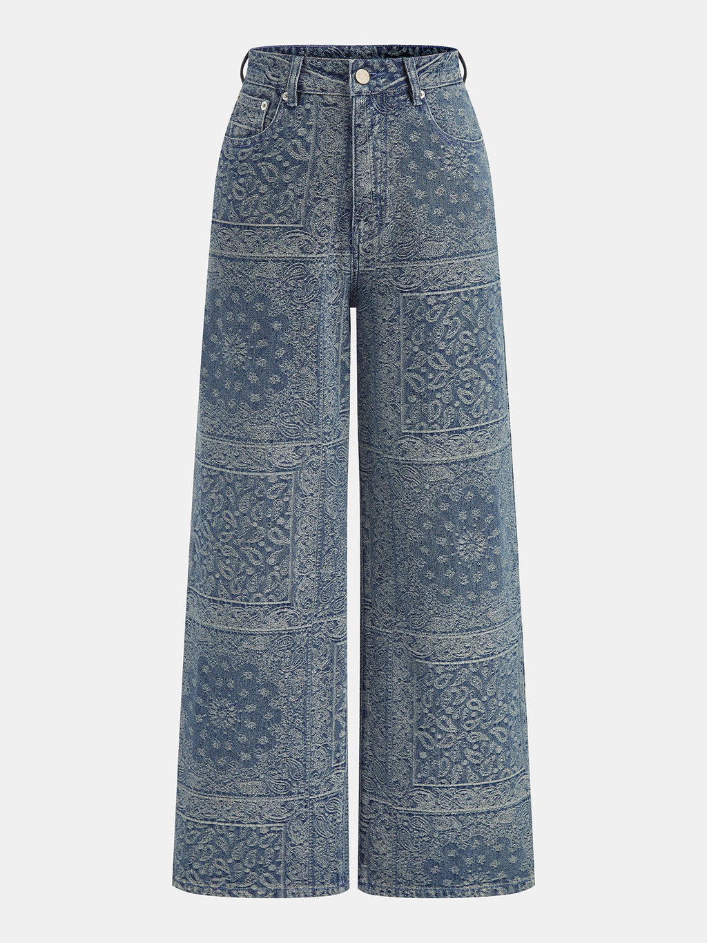 Bandana Pattern Denim Straight Pants