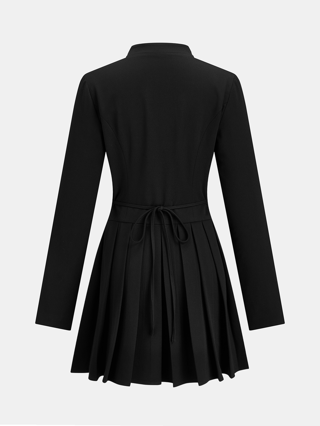 Mandarin Collar Button‑Front Pleated Mini Dress