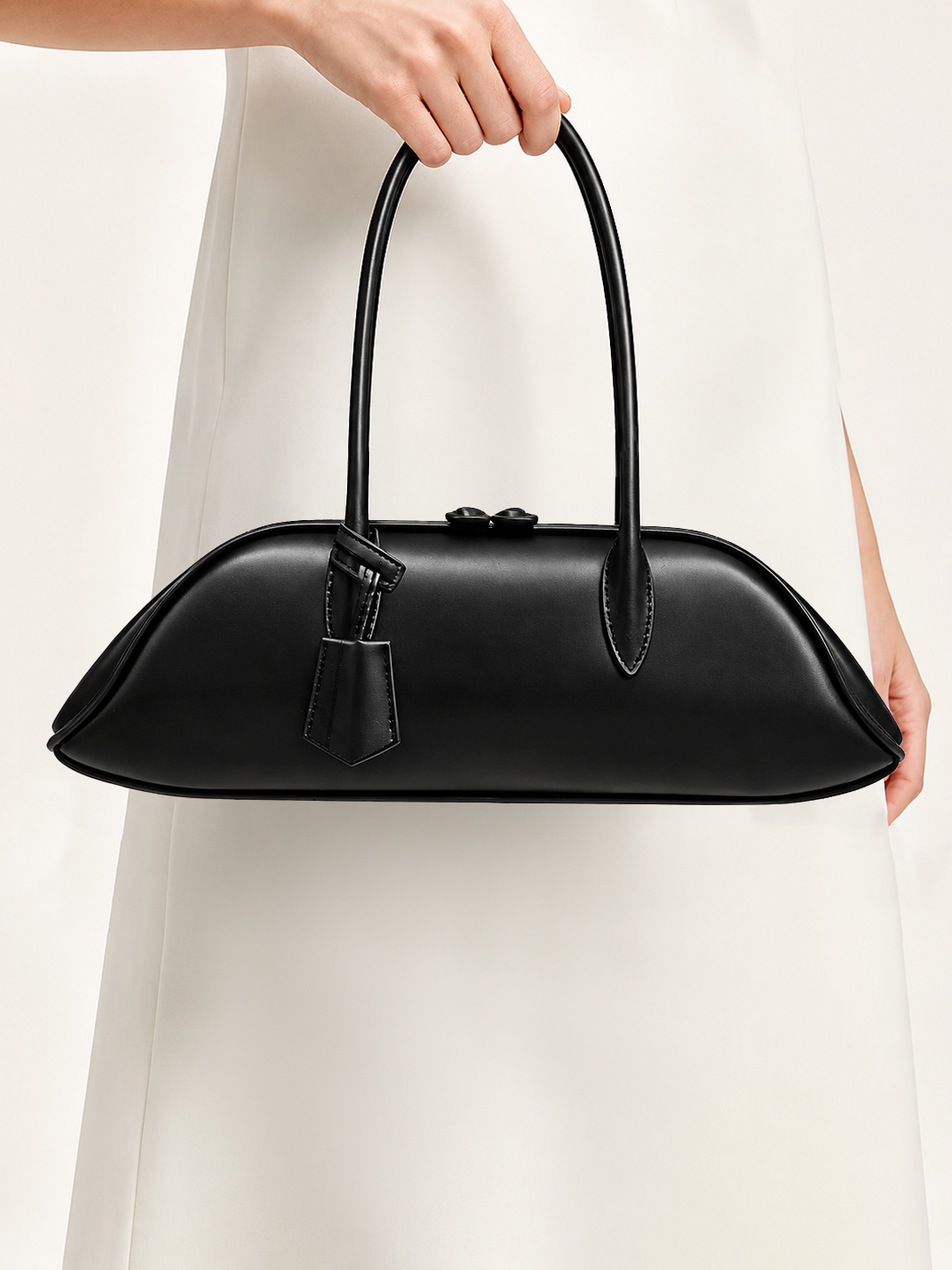 Minimalist Curved Zip‑Top Handbag