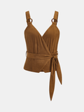 Suede Effect Ring Strap Wrap Tie Cami Top