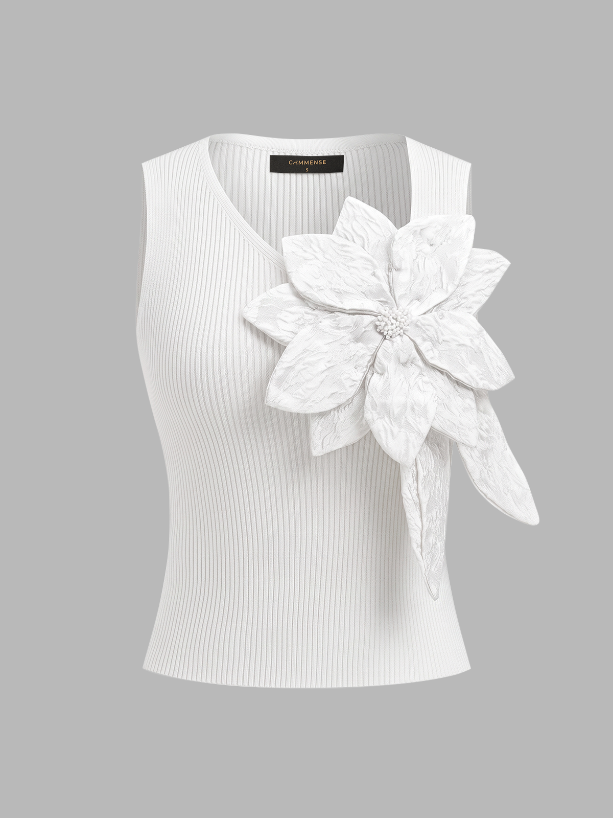 3D Flower Ribbed Knit Tank Top