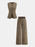 Houndstooth Wool Blend Two Piece Pants Set