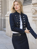 Stand‑Collar Napoleon Cropped Denim Jacket