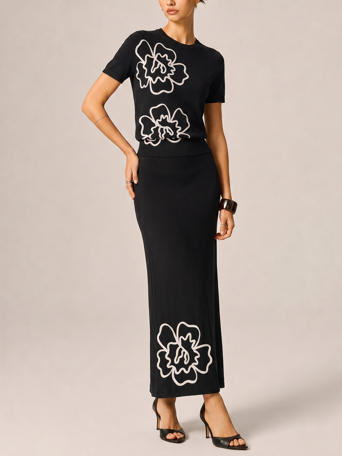 Floral Applique Knitted Co-Ord Set