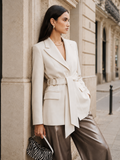 Notched Lapel Belted Tailored Blazer