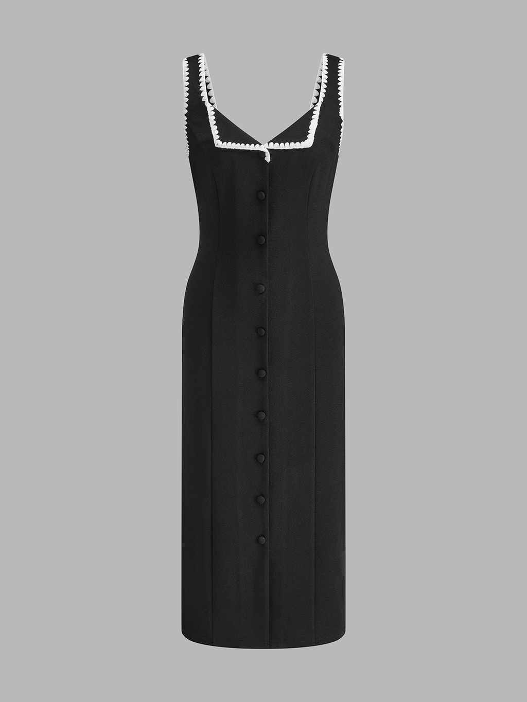 Fold‑Over Scalloped Edge Button‑Front Maxi Dress