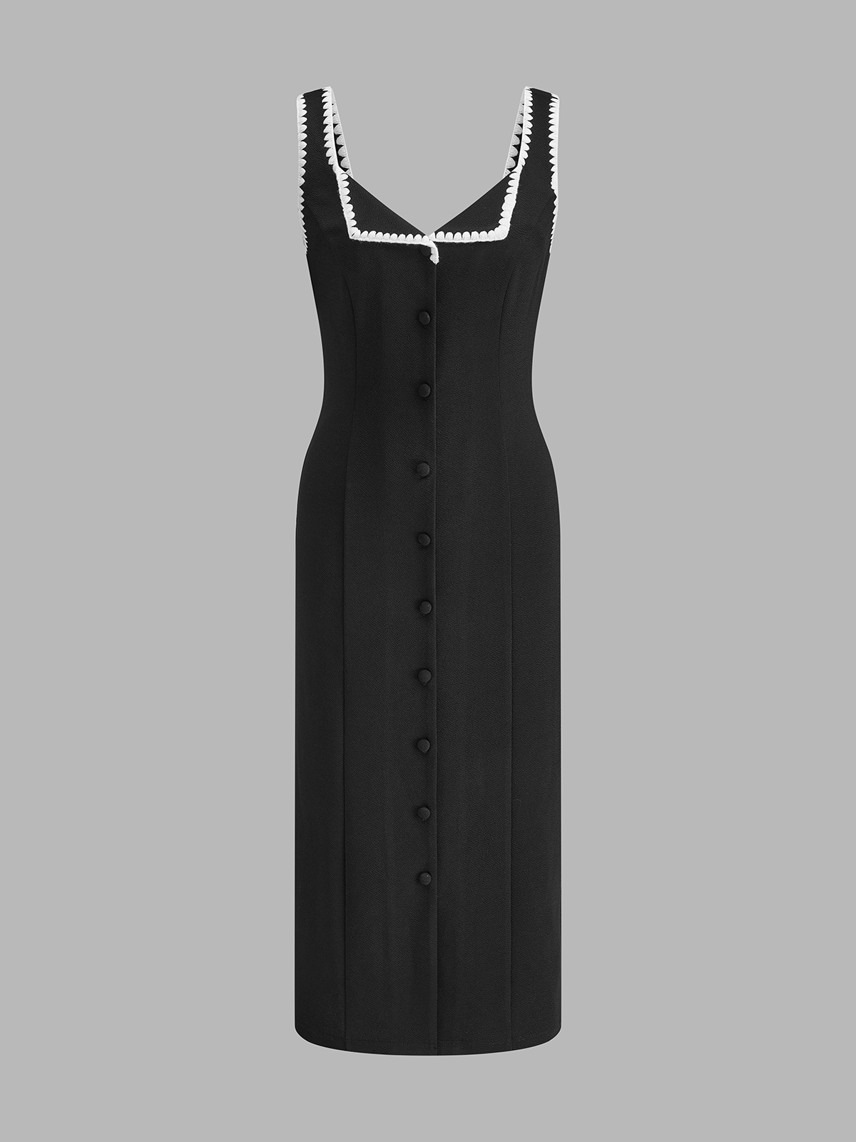 Fold‑Over Scalloped Edge Button‑Front Maxi Dress