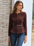 Belted Suede Effect Zipper Jacket
