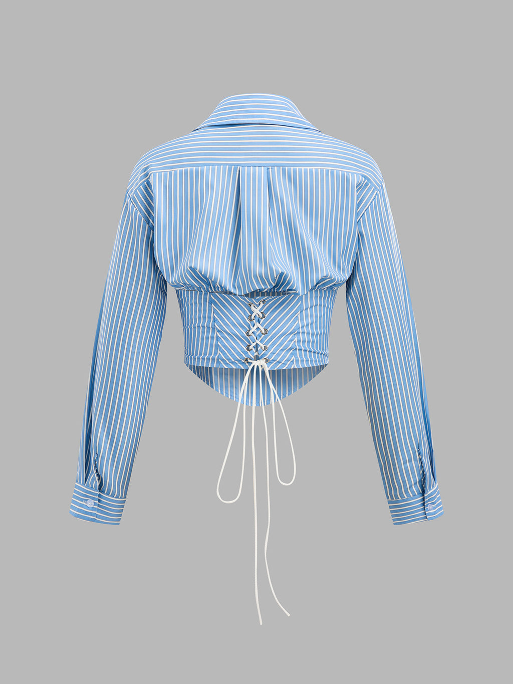 Corset‑Style Lace‑Up Back Striped Shirt