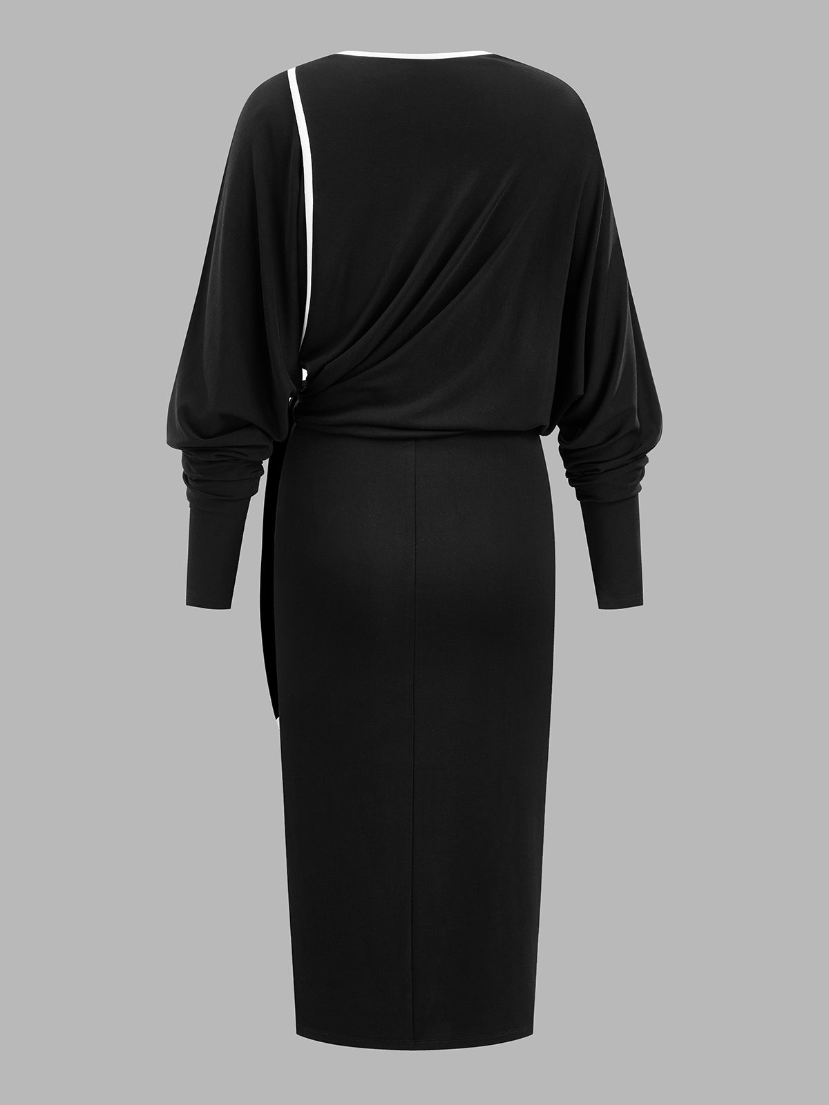 Contrast‑Piping Knotted Waist Midi Dress