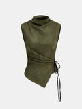 Suede Effect Draped Tie‑Waist Tank Top
