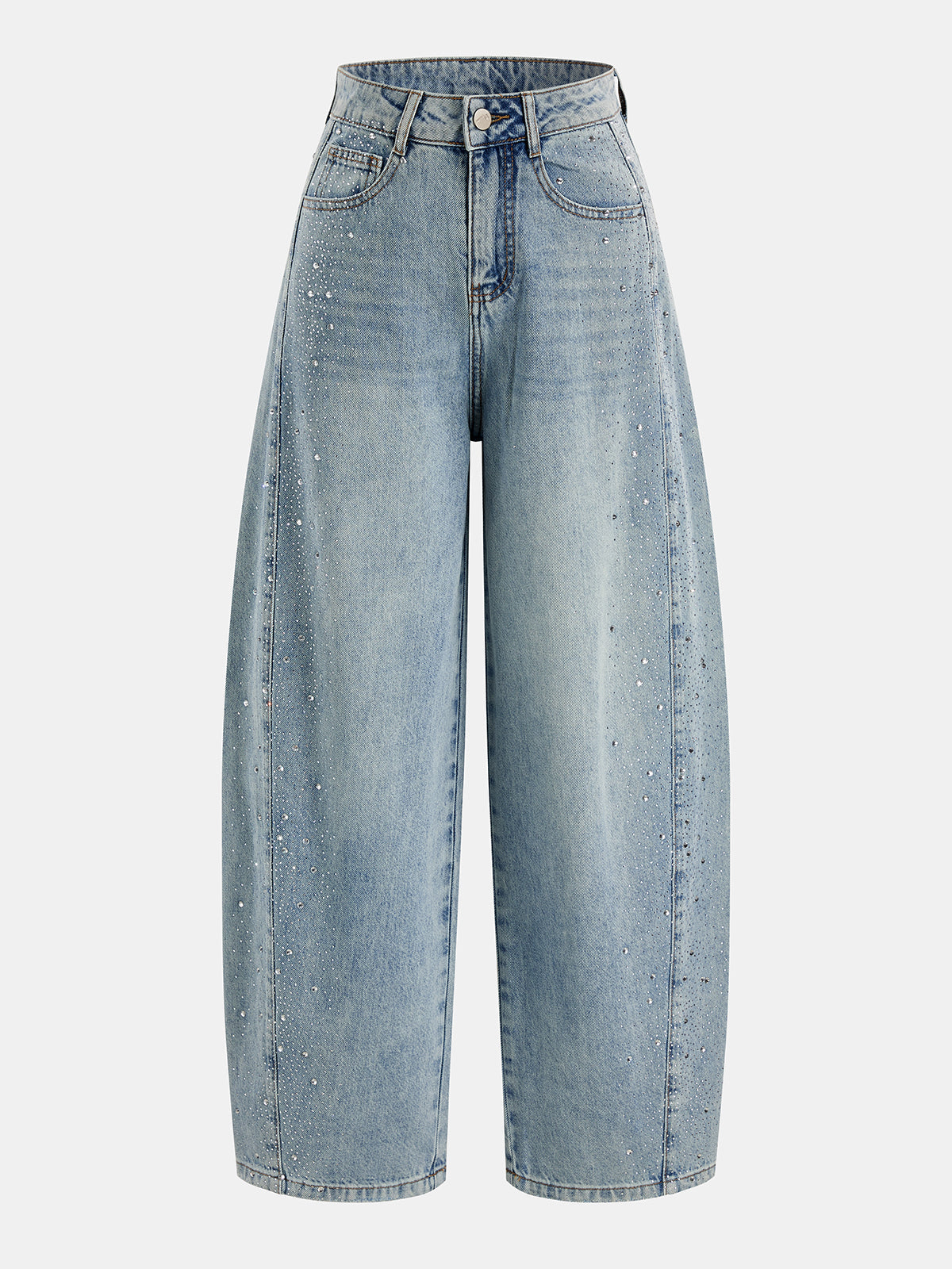 Rhinestone Embellished Barrel Leg Jeans