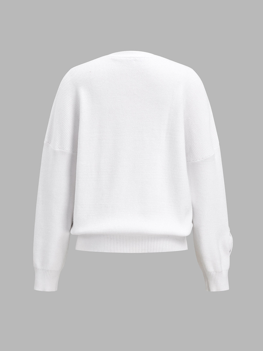 3D Rose Applique Drop‑Shoulder Knit Sweater