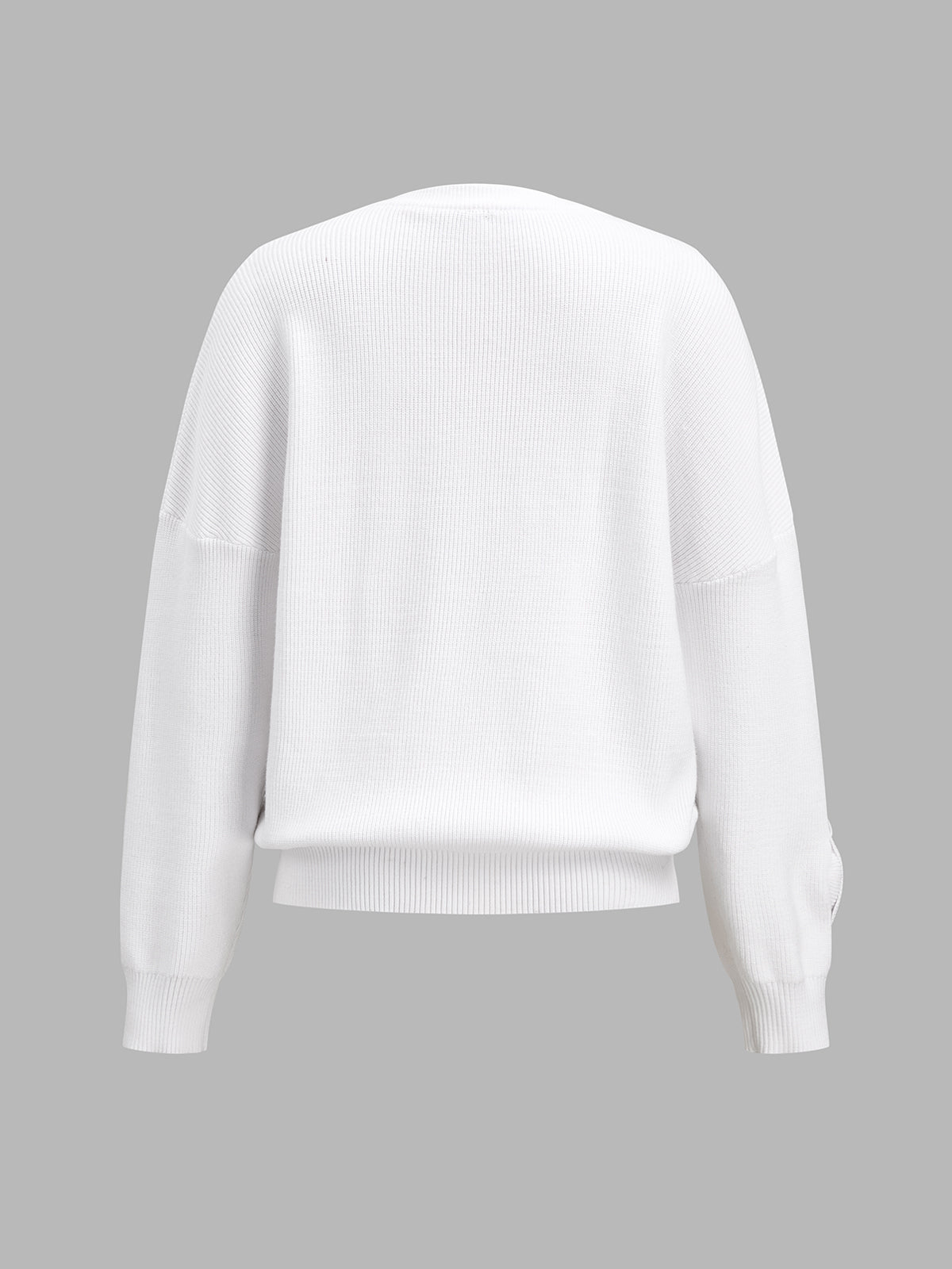 3D Rose Applique Drop‑Shoulder Knit Sweater