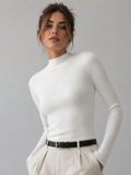 Mock Neck Rib Long Sleeve Knit Top