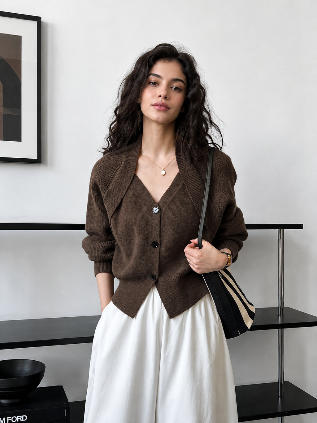 Patchwork V-neck Button Sweater