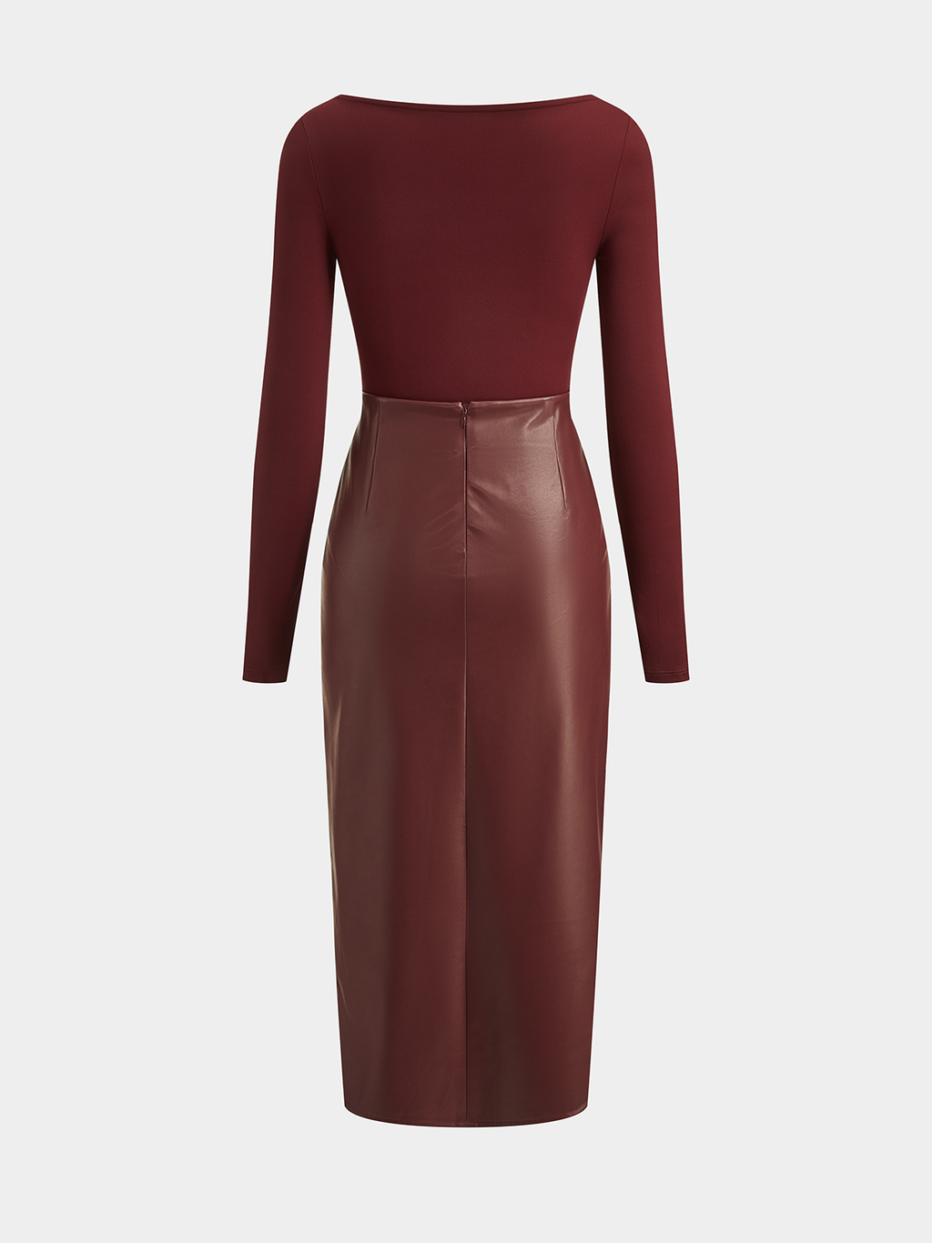Long‑Sleeve Bodysuit Faux‑Leather Skirt Two‑Piece Set