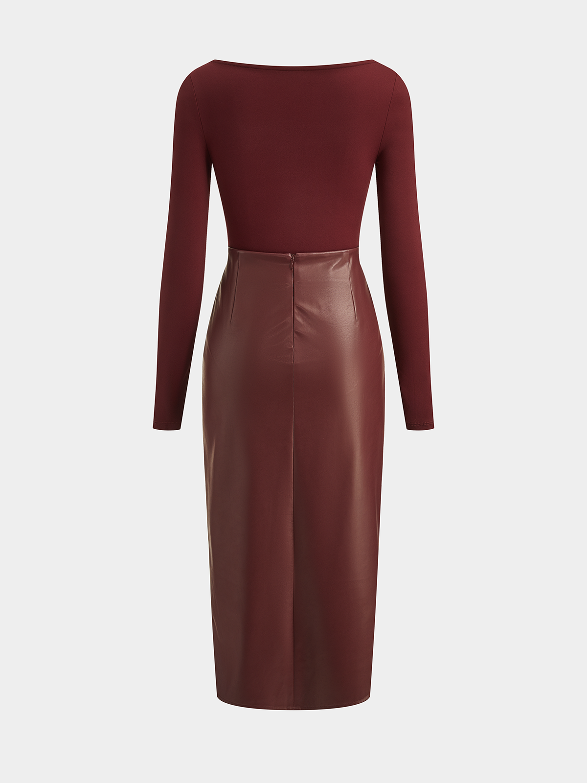 Long‑Sleeve Bodysuit Faux‑Leather Skirt Two‑Piece Set