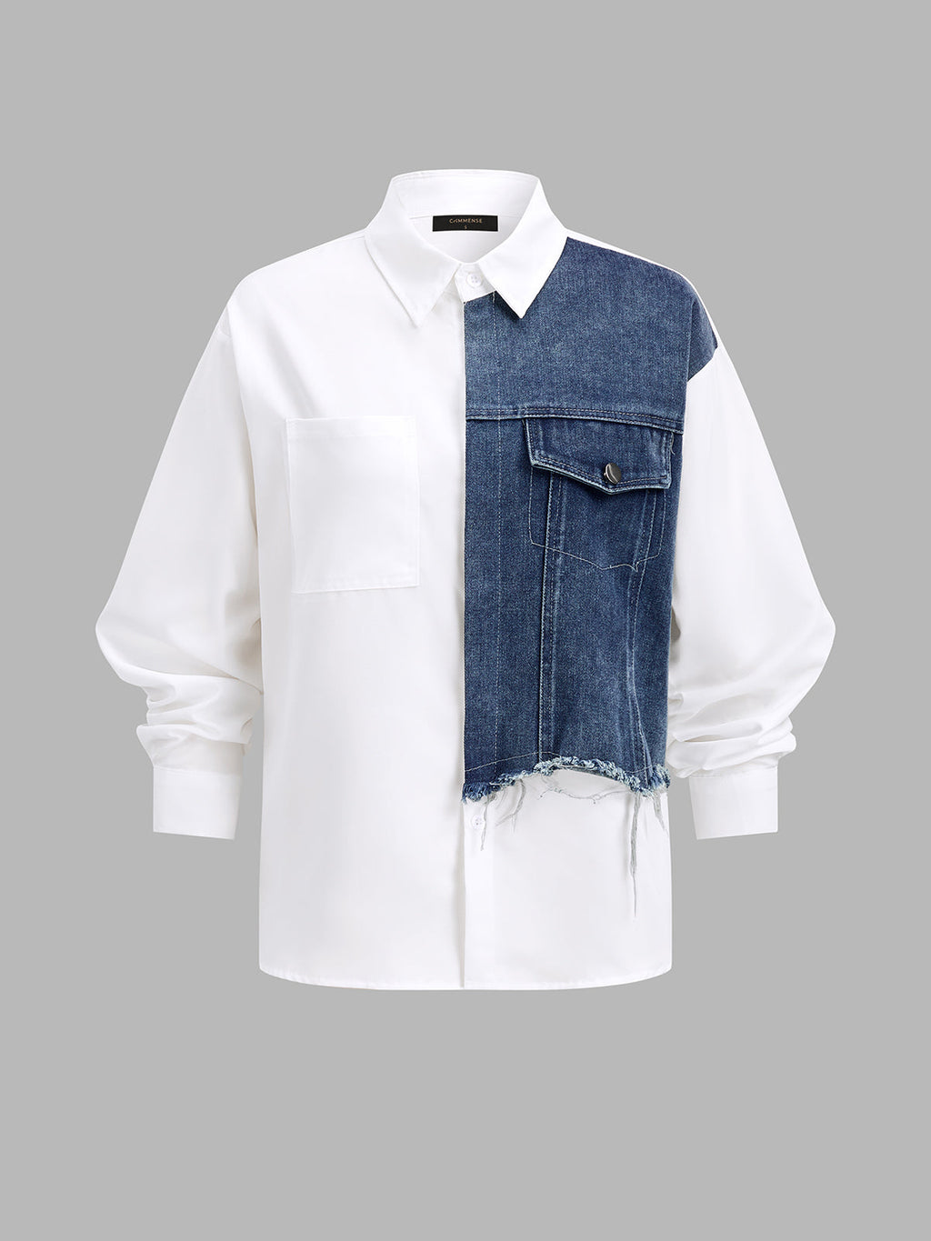 Denim Panel Button‑Up Shirt