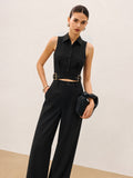 Collared Buckle Detail Vest & Pants Set