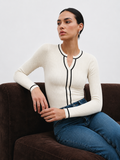 Contrast‑Trim Wool Blend Ribbed Knit Top