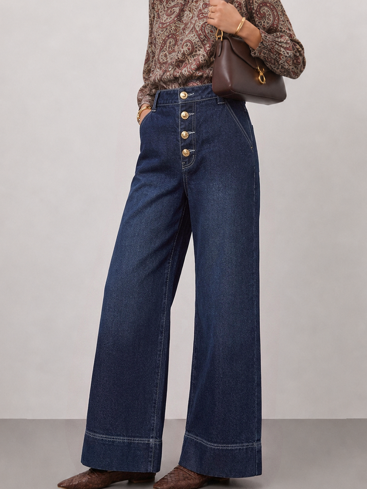 Button‑Front Straight Leg Jeans