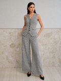 Sleeveless Button Front Tweed Two‑Piece Outfit