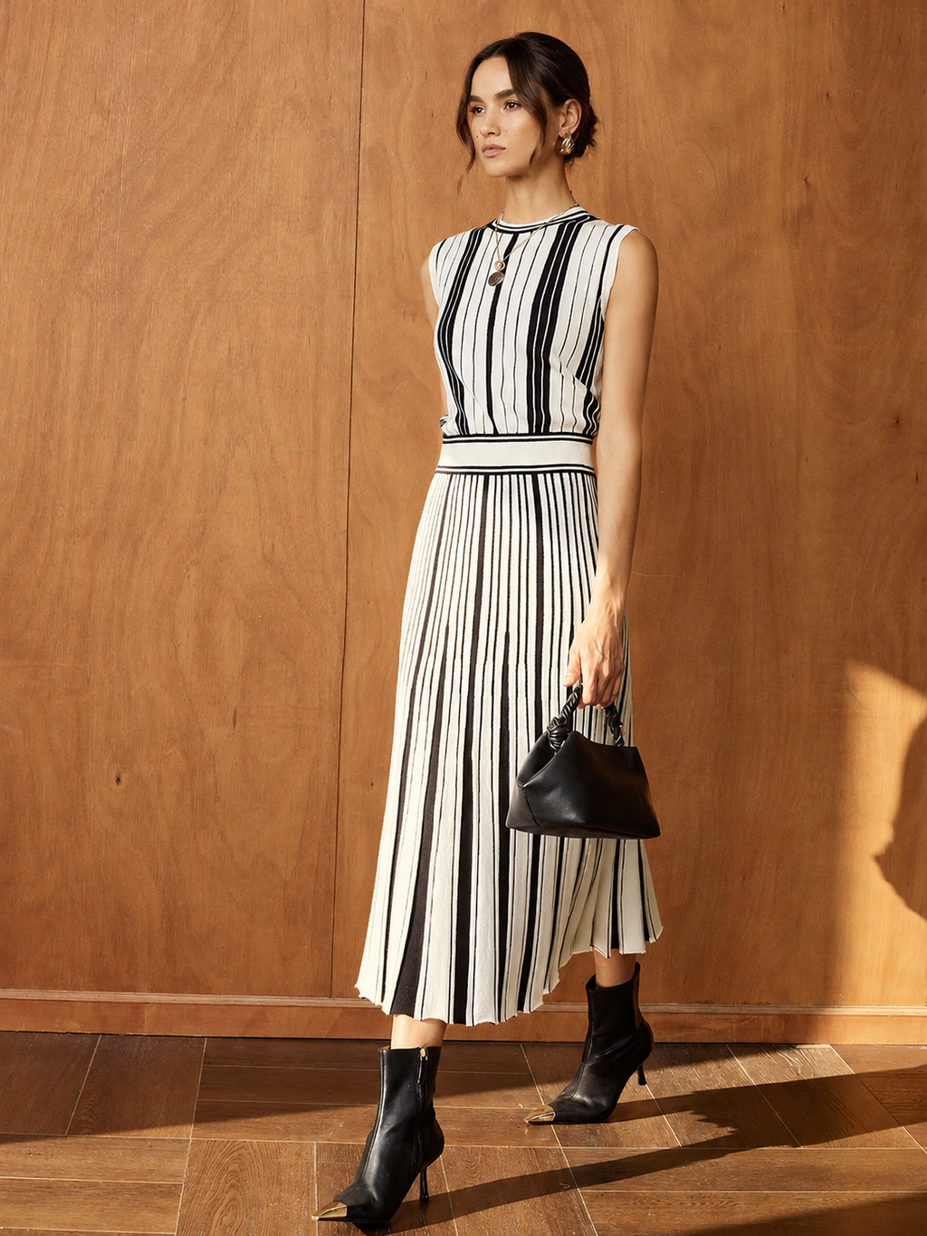 Striped Knit Two‑Piece Maxi Skirt Set