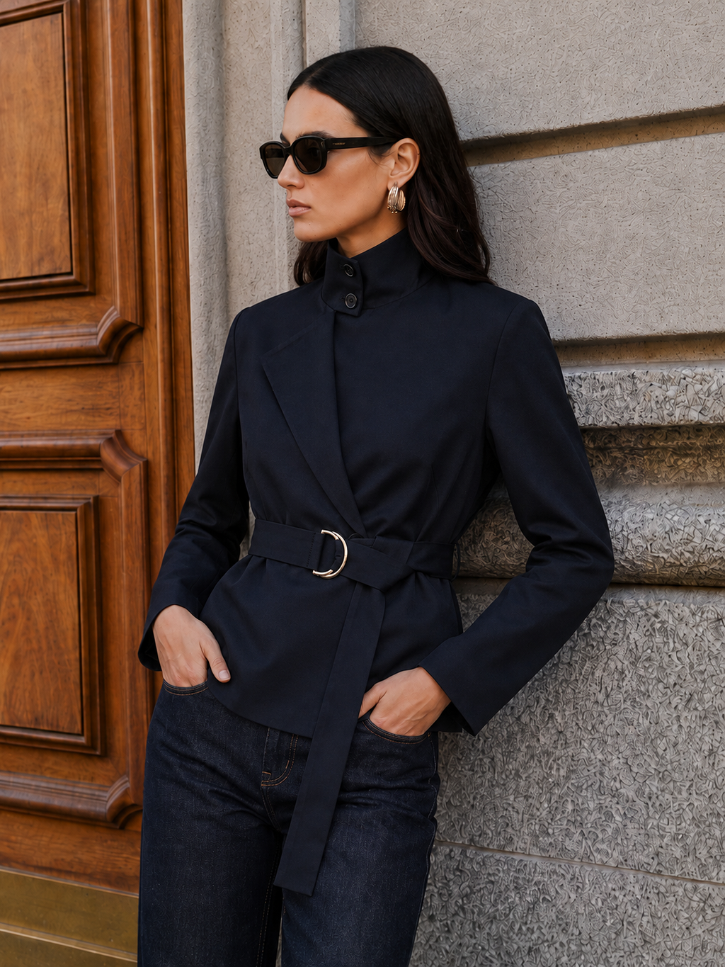 Reversible Collar Belted Trench Coat