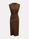 Suede Effect Wrap Slit Midi Dress