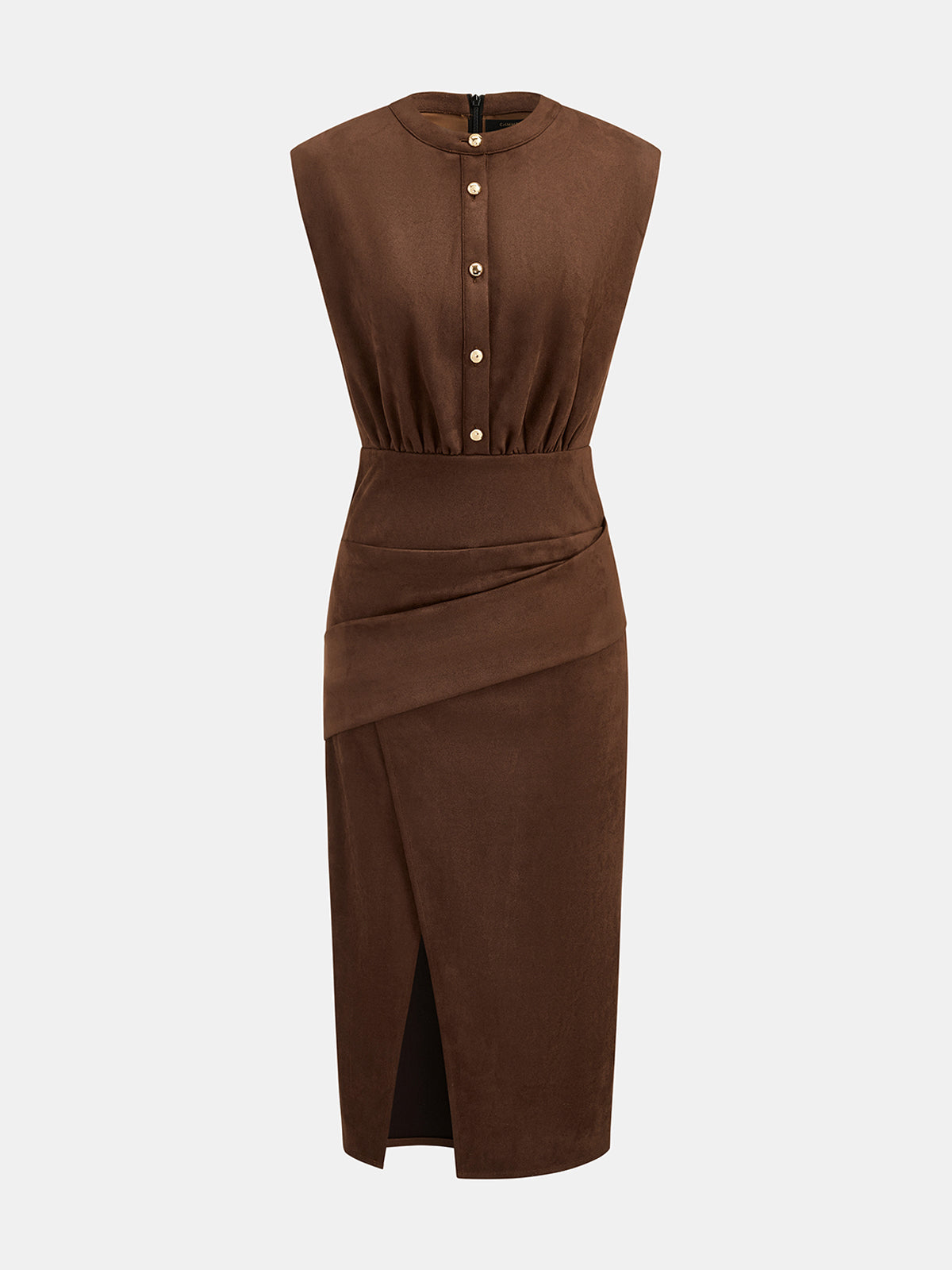 Suede Effect Wrap Slit Midi Dress
